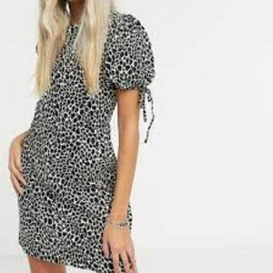 NWT TopShop animal print tie puff sleeve Mini Tea Dress - minidress